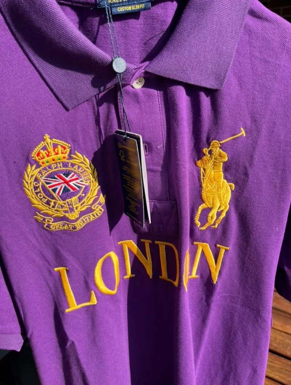 Polo Ralph Lauren Custom Slim Fit London England #2 Big Pony Polo Shirt Purple X